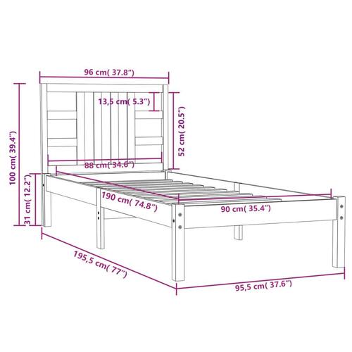 Sengeramme 90x190 cm massivt træ