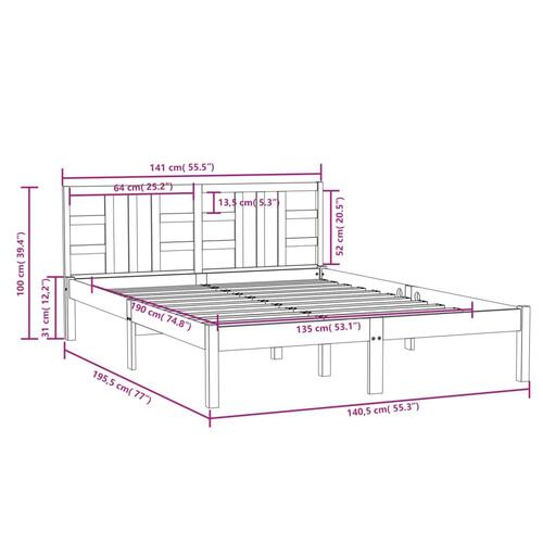 Sengeramme 135x190 cm dobbelt massivt fyrretræ hvid