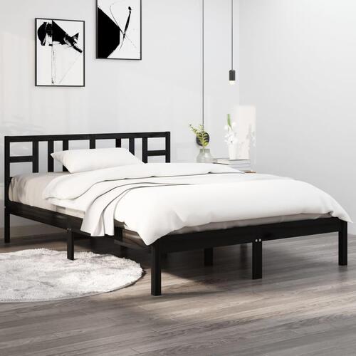 Sengeramme 140x190 cm massivt træ sort