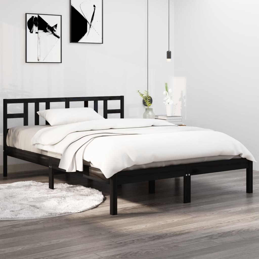 Sengeramme 140x190 cm massivt træ sort