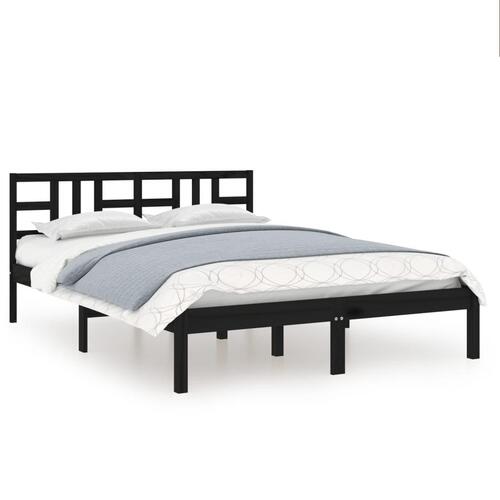 Sengeramme 140x190 cm massivt træ sort