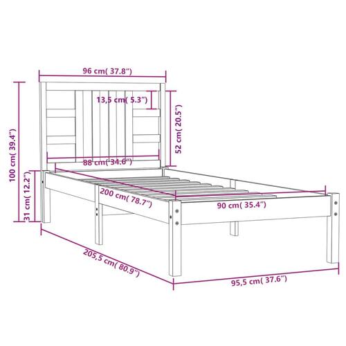 Sengeramme 90x200 cm massivt træ