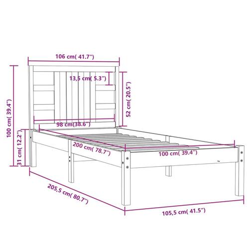 Sengeramme 100x200 cm massivt træ gyldenbrun