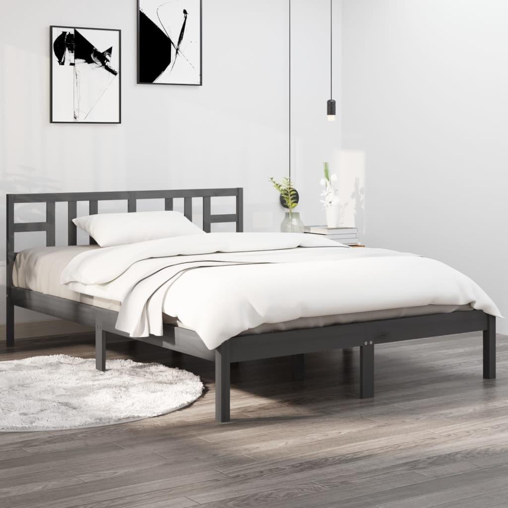 Sengeramme 200x200 cm massivt træ grå
