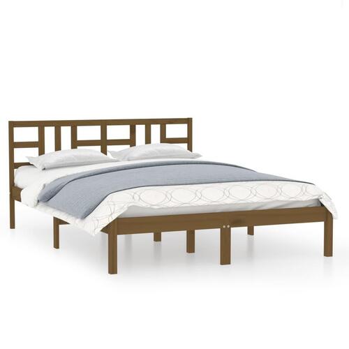 Sengeramme 200x200 cm massivt træ gyldenbrun