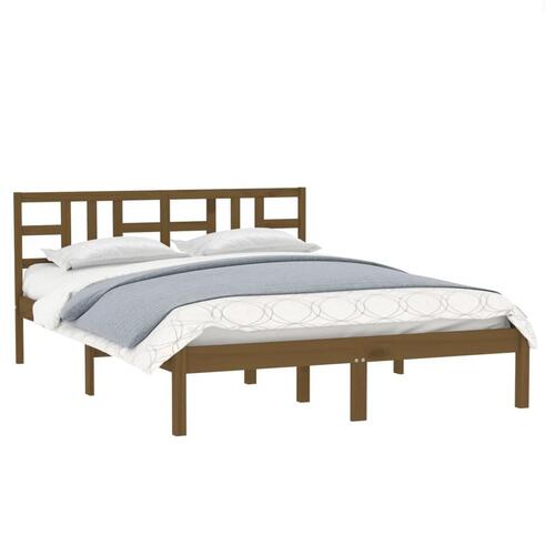 Sengeramme 200x200 cm massivt træ gyldenbrun