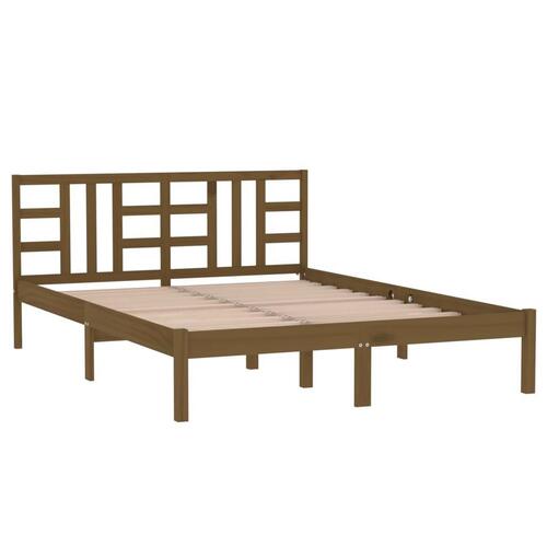 Sengeramme 200x200 cm massivt træ gyldenbrun