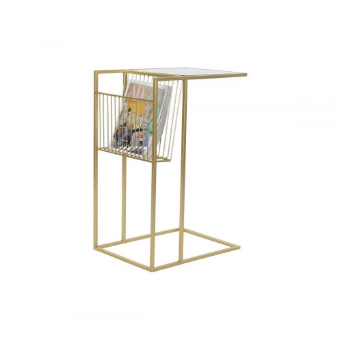 Tidsskriftholder i gyldent metal med spejl - 48 × 35 × 71 cm