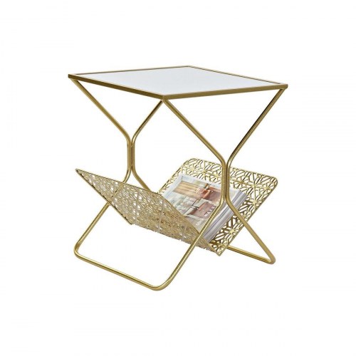 Tidsskriftholder i gylden metal med spejl - 45 Ã 45 Ã 55 cm