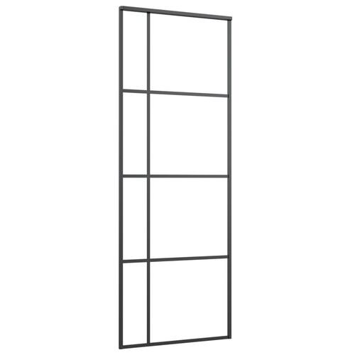 Skydedør 76x205 cm hærdet matteret glas og aluminium sort