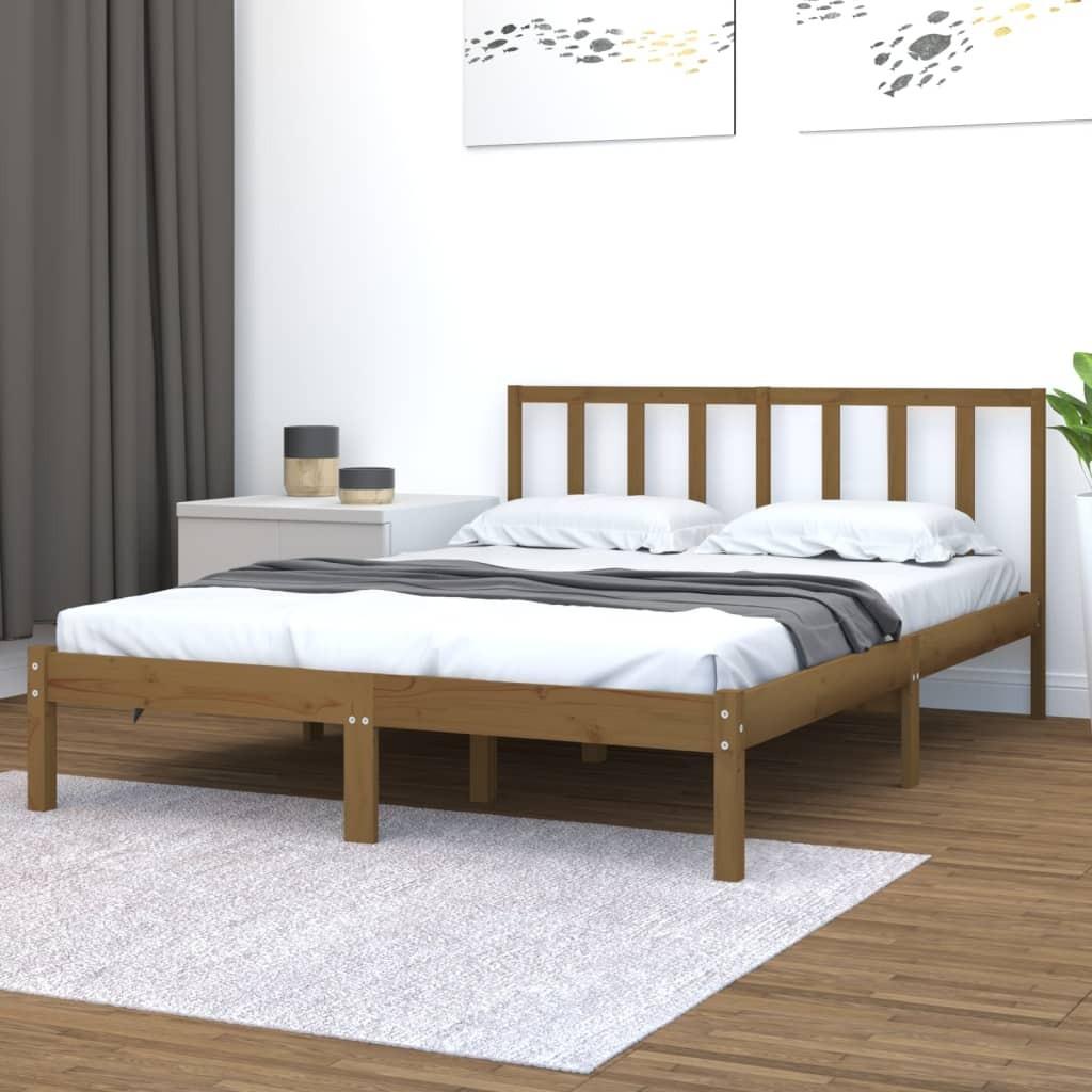 Sengeramme 150x200 cm King Size massivt fyrretræ gyldenbrun