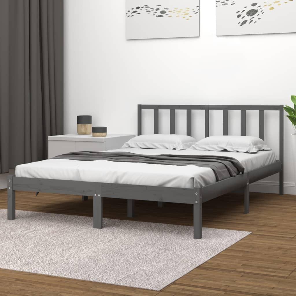 Sengestel 135x190 cm Double massivt fyrretræ grå