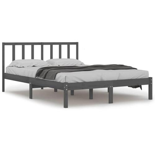 Sengestel 135x190 cm Double massivt fyrretræ grå