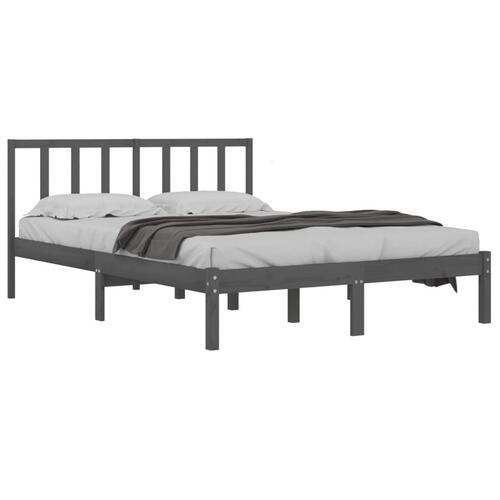 Sengestel 135x190 cm Double massivt fyrretræ grå