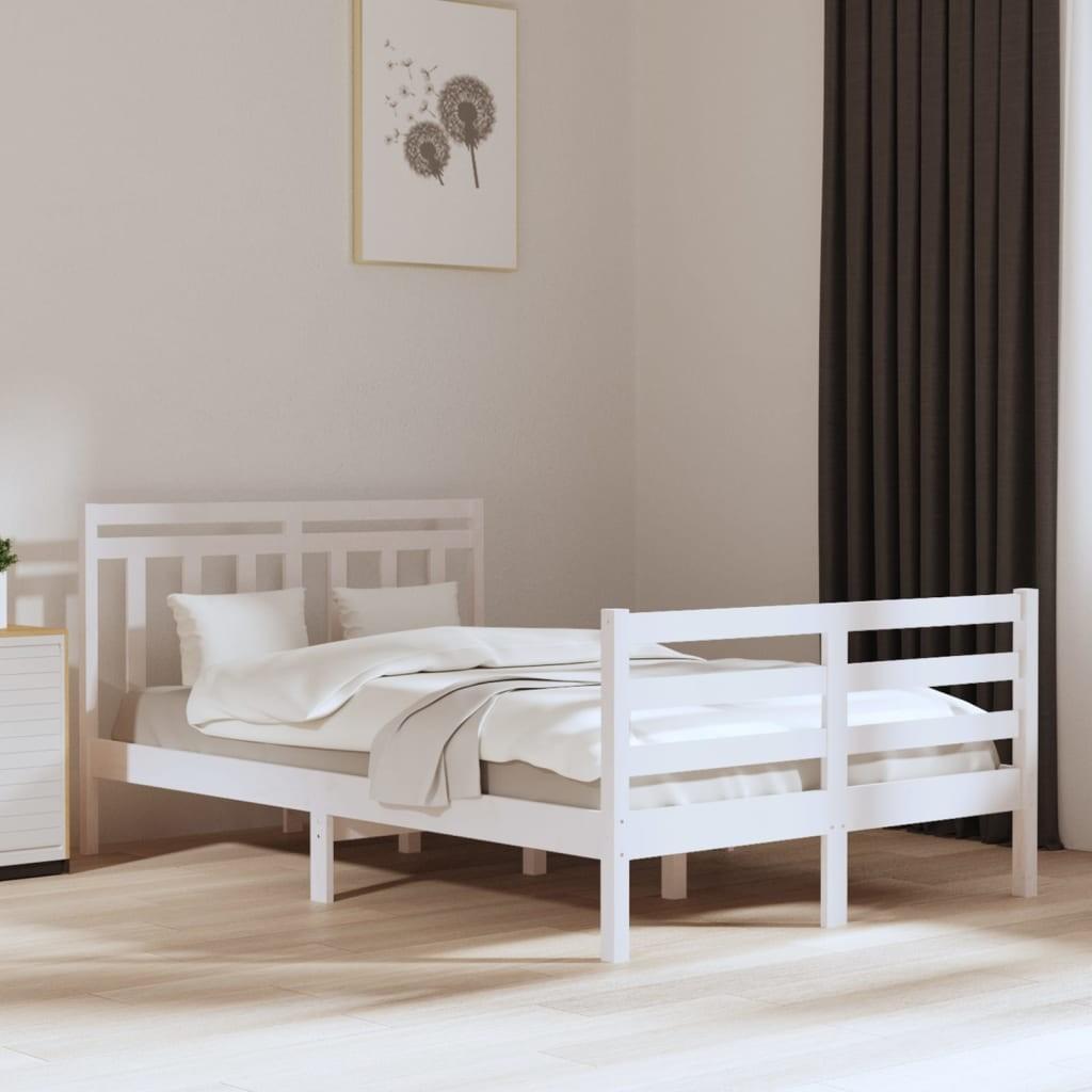 Sengeramme 135x190 cm dobbelt massivt fyrretræ hvid