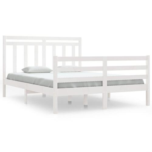 Sengeramme 135x190 cm dobbelt massivt fyrretræ hvid