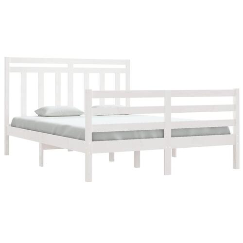 Sengeramme 135x190 cm dobbelt massivt fyrretræ hvid