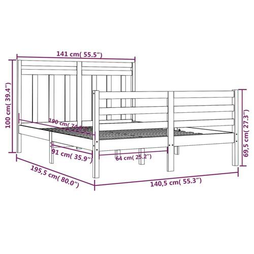 Sengeramme 135x190 cm dobbelt massivt fyrretræ hvid