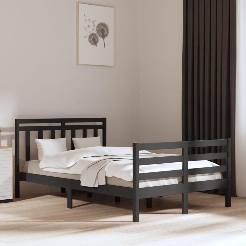 Sengeramme 135x190 cm Double massivt fyrretræ grå