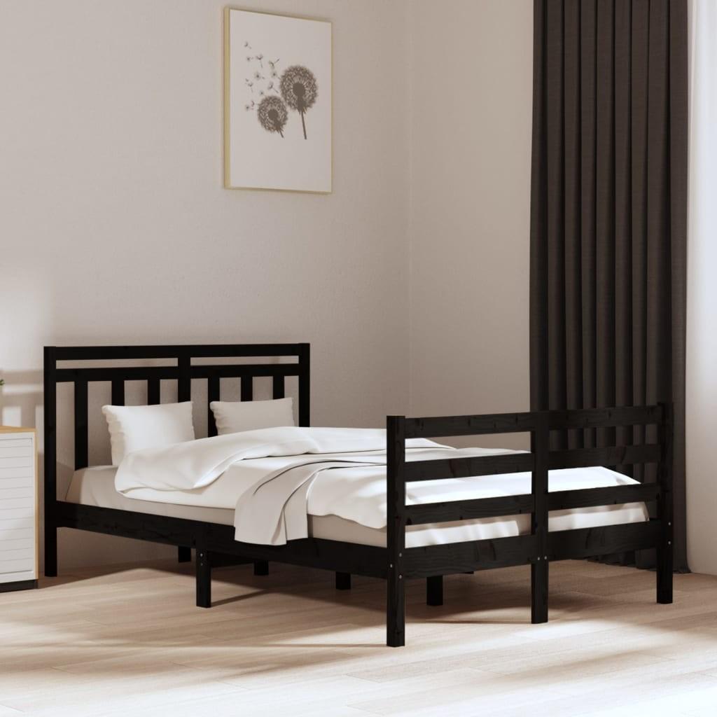 Sengeramme 135x190 cm dobbelt massivt træ sort