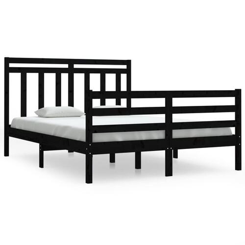 Sengeramme 135x190 cm dobbelt massivt træ sort
