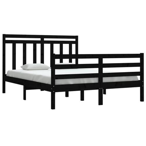 Sengeramme 135x190 cm dobbelt massivt træ sort