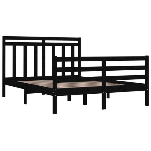 Sengeramme 135x190 cm dobbelt massivt træ sort