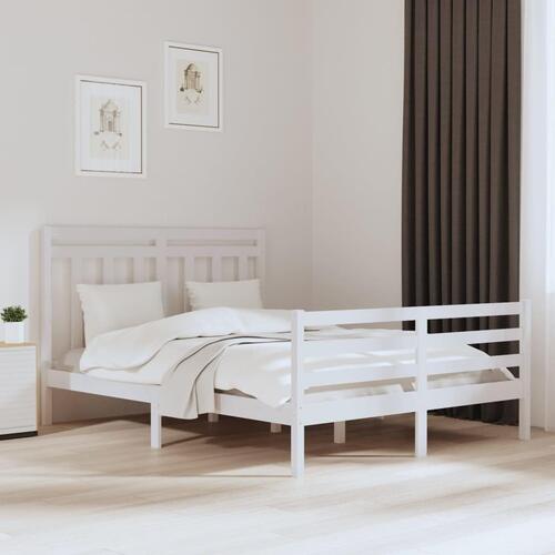 Sengeramme 150x200 cm King Size massivt fyrretræ hvid