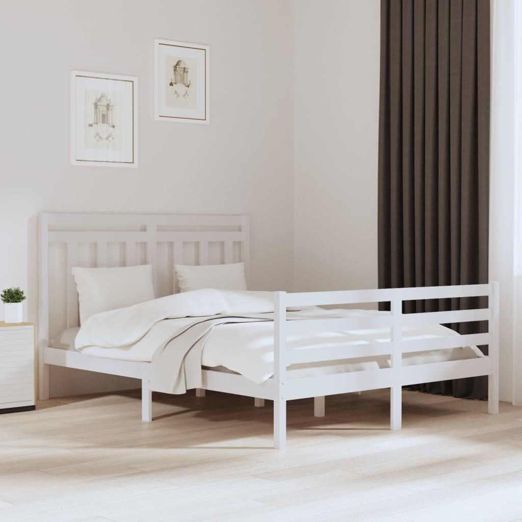 Sengeramme 150x200 cm King Size massivt fyrretræ hvid