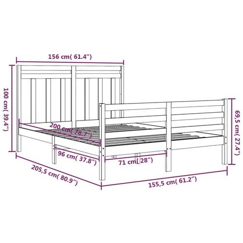 Sengeramme 150x200 cm King Size massivt fyrretræ hvid