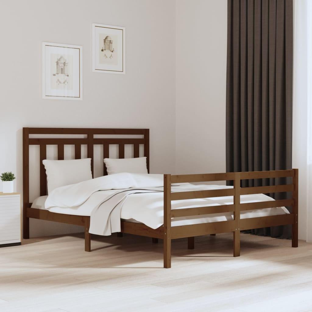 Sengeramme 150x200 cm King Size massivt træ gyldenbrun