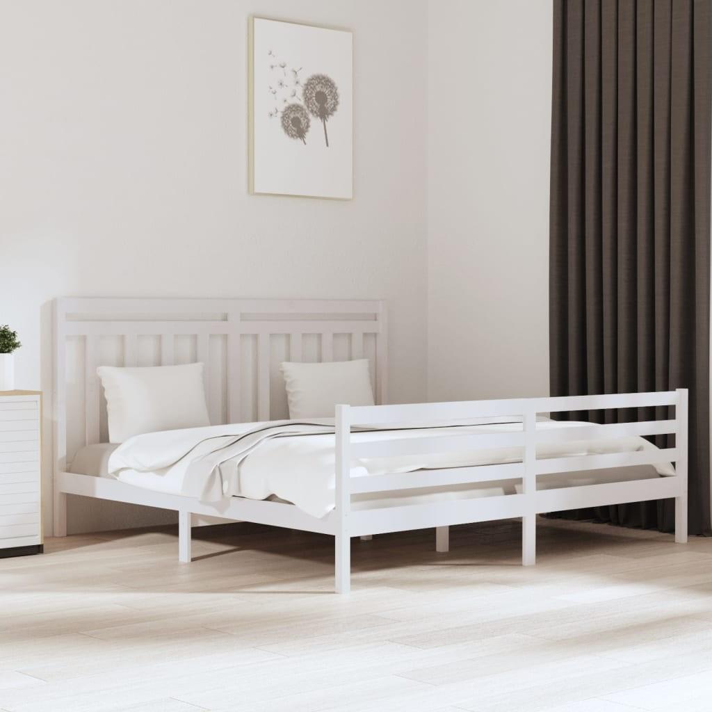 Sengestel 180x200 cm Super King massivt fyrretræ hvid