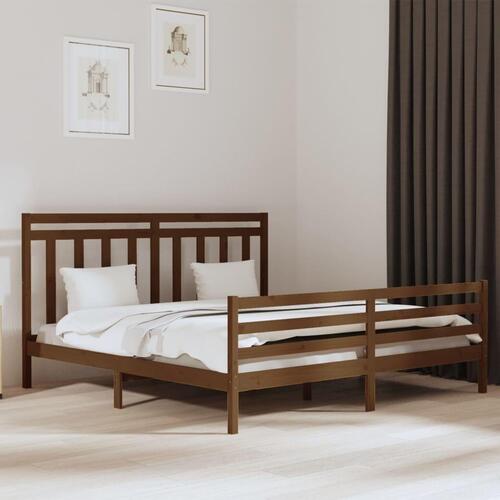Sengeramme 200x200 cm massivt træ gyldenbrun