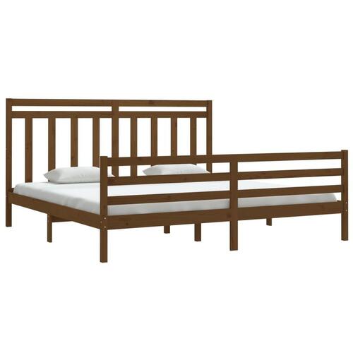 Sengeramme 200x200 cm massivt træ gyldenbrun