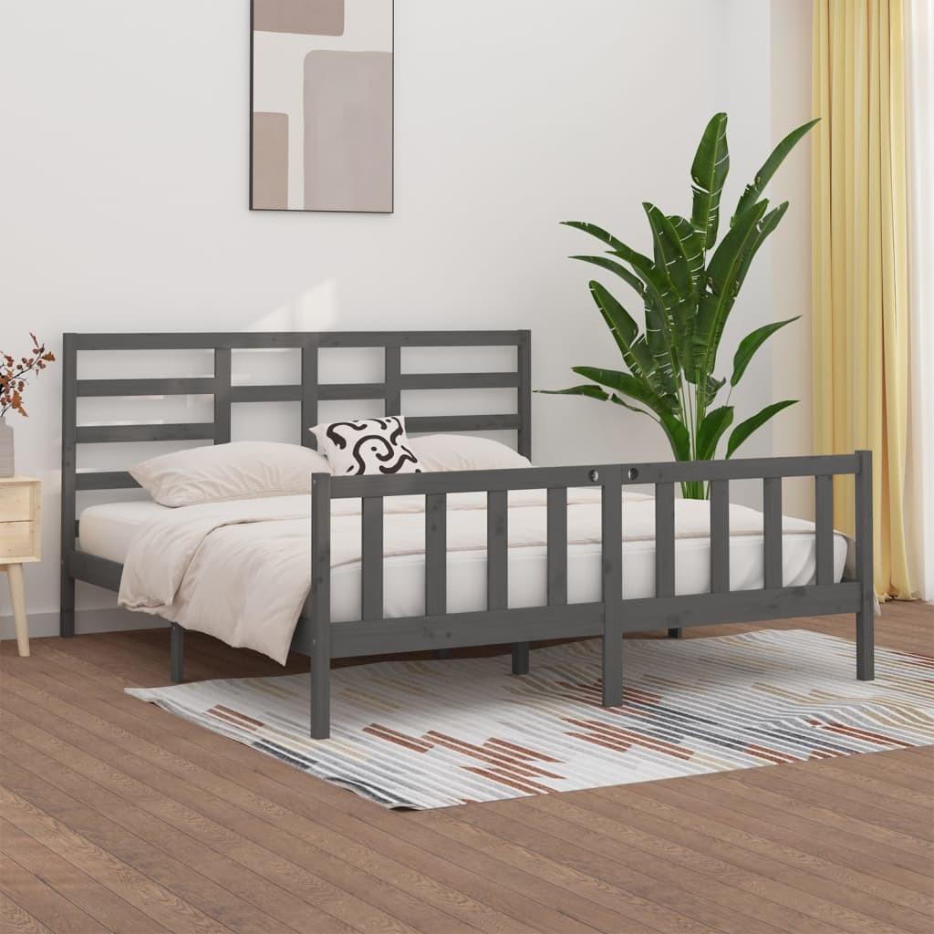 Sengeramme 200x200 cm massivt fyrretræ grå