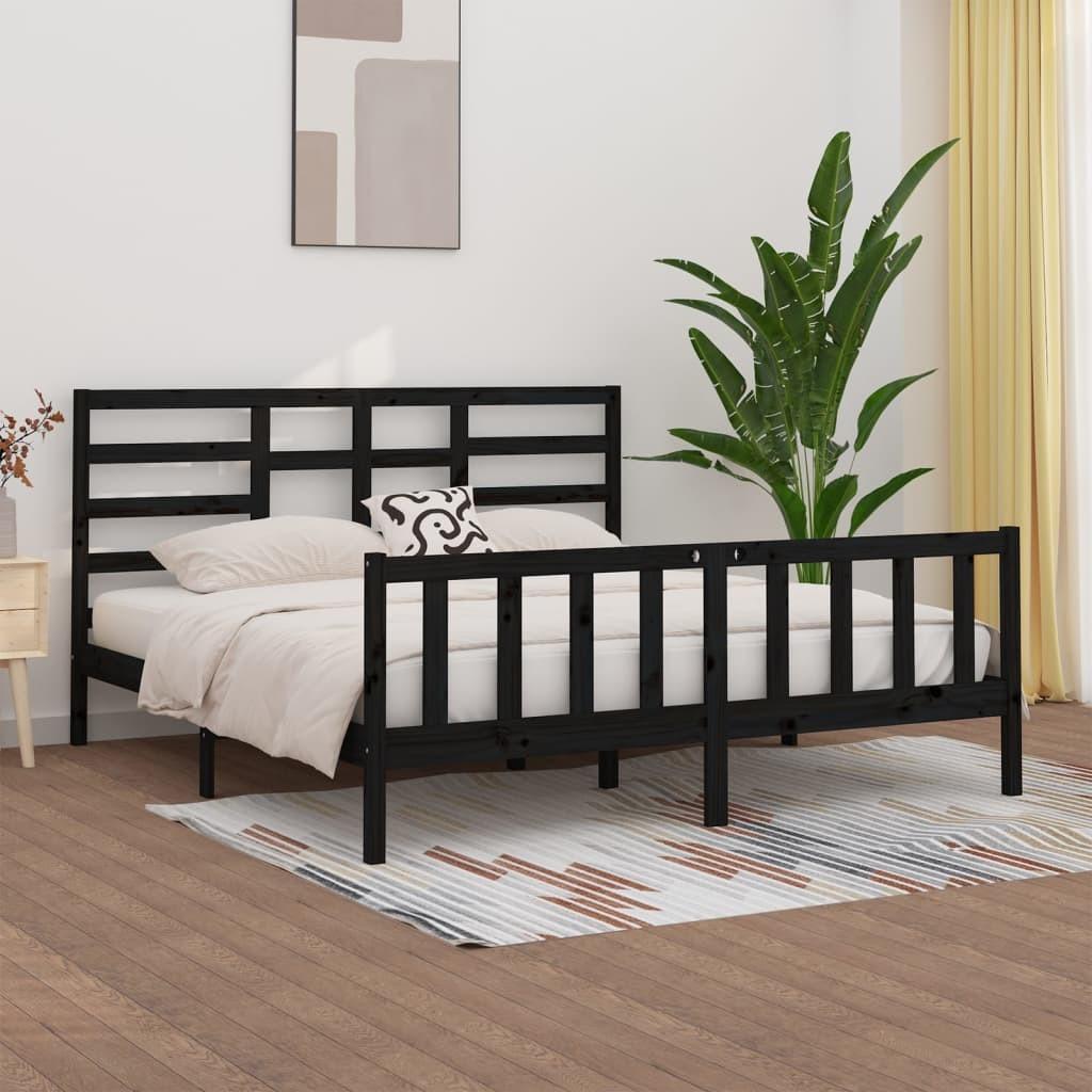 Sengeramme 200x200 cm massivt fyrretræ sort