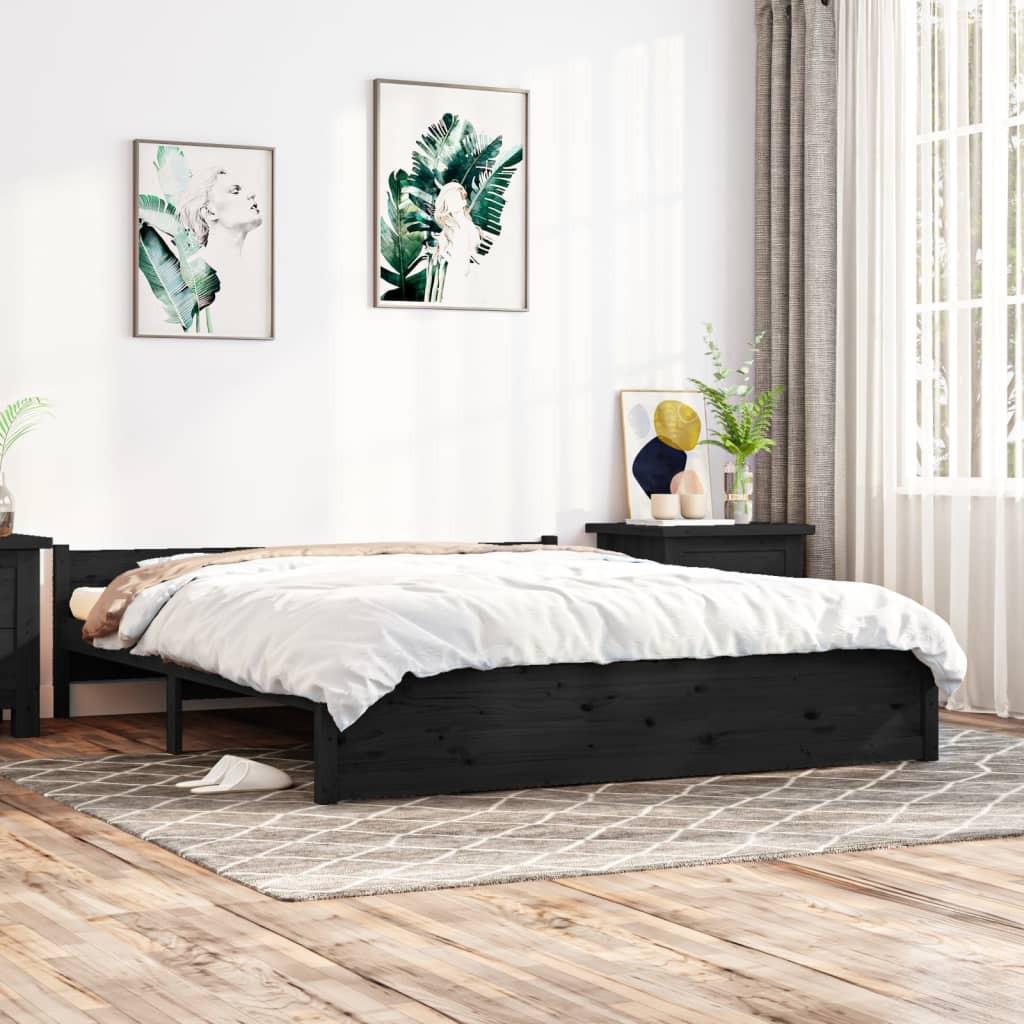 Sengestel 180x200 cm Super King massivt fyrretræ sort