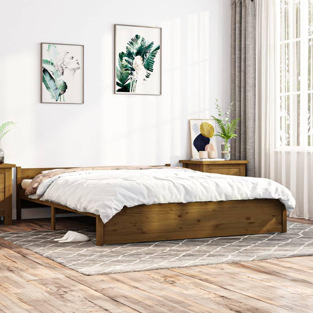 Sengeramme 200x200 cm massivt træ gyldenbrun