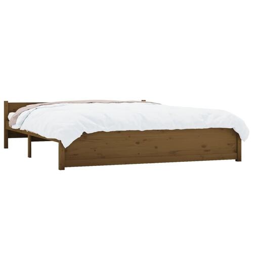 Sengeramme 200x200 cm massivt træ gyldenbrun