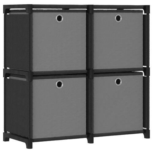 Reol med 4 rum og kasser 69x30x72,5 cm stof sort
