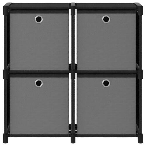 Reol med 4 rum og kasser 69x30x72,5 cm stof sort