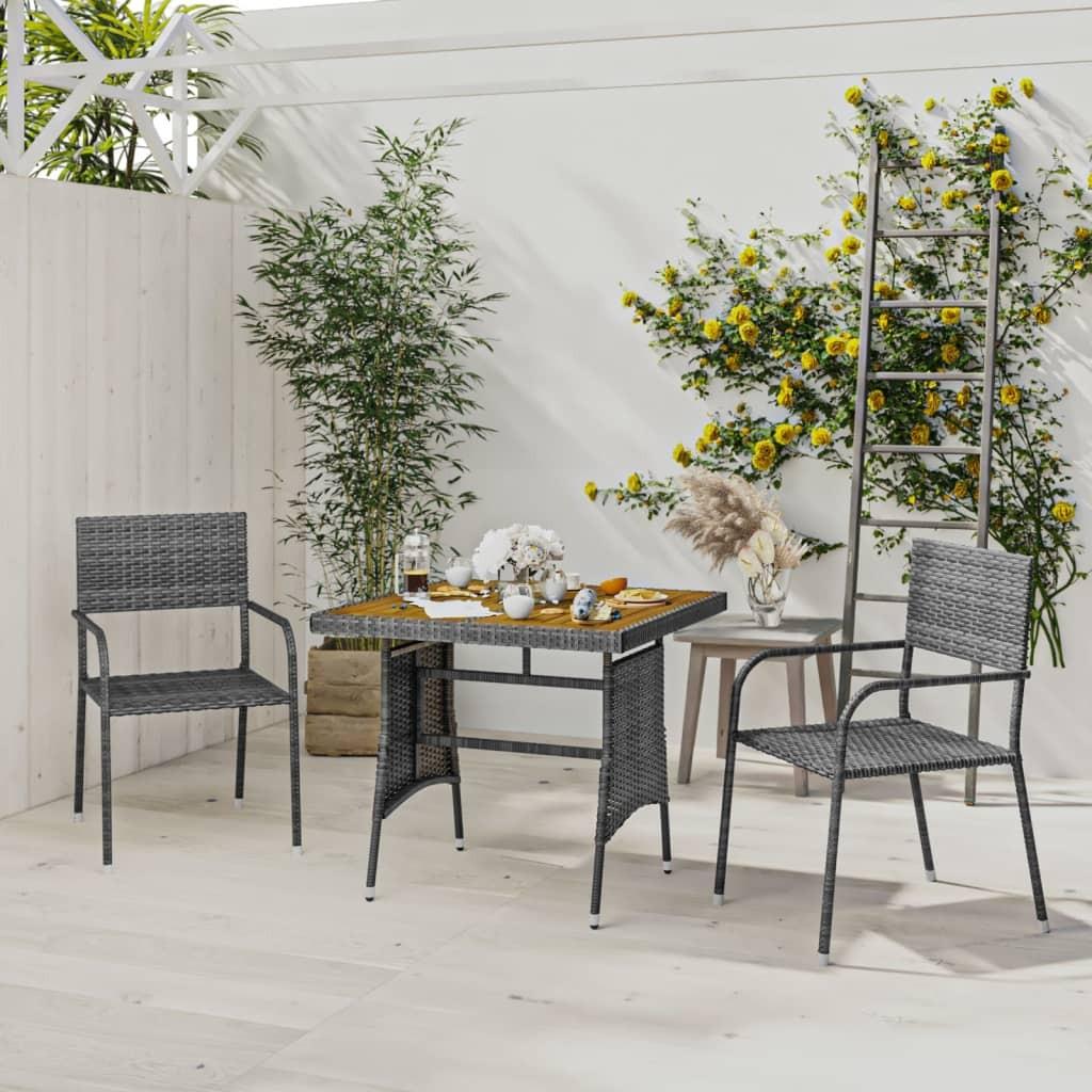 Spisebordssæt til haven 3 dele polyrattan grå