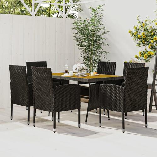 Udendørs spisebordssæt 7 dele polyrattan sort