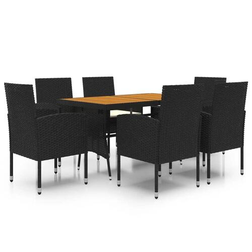 Udendørs spisebordssæt 7 dele polyrattan sort