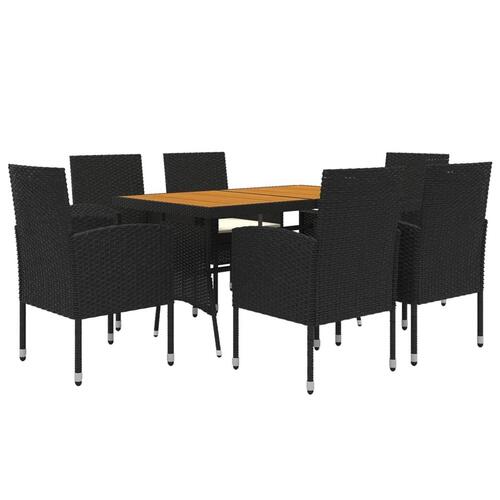 Udendørs spisebordssæt 7 dele polyrattan sort