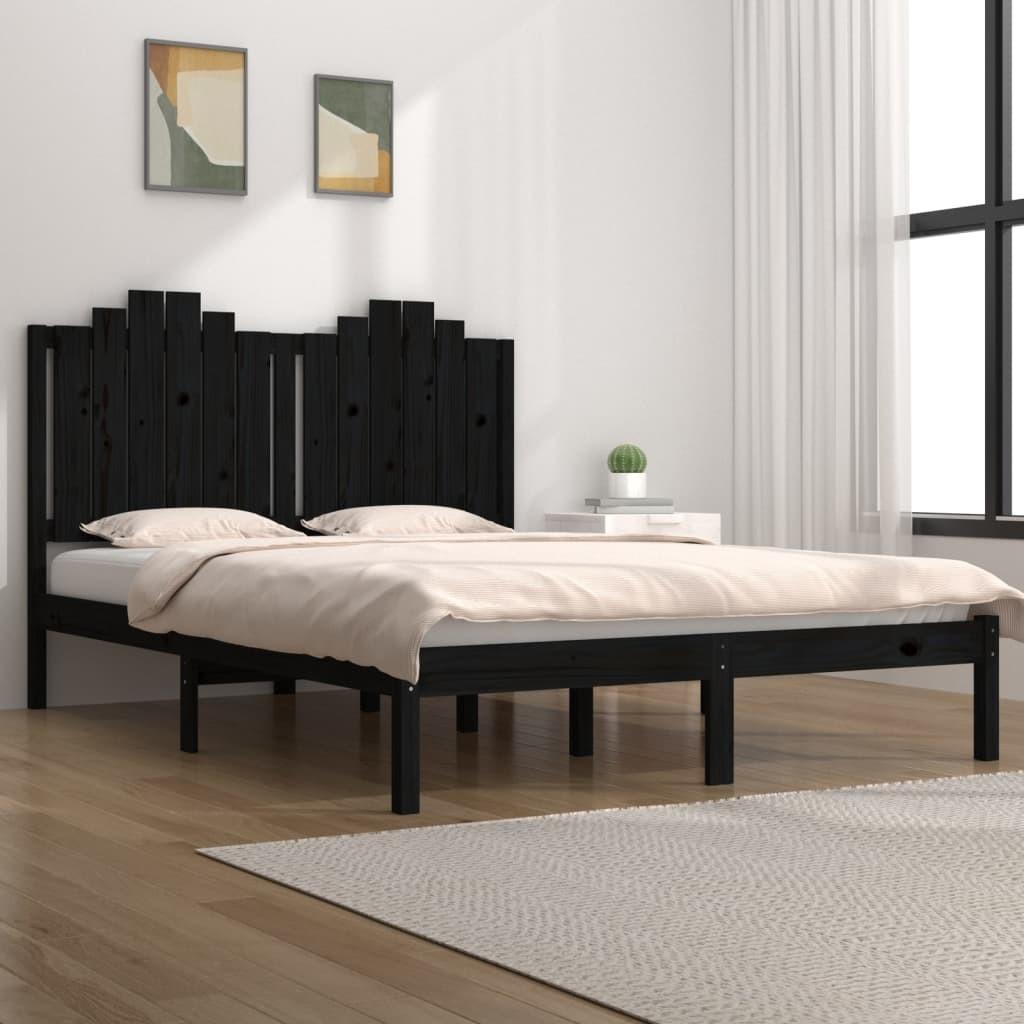 Sengeramme 140x190 cm massivt fyrretræ sort
