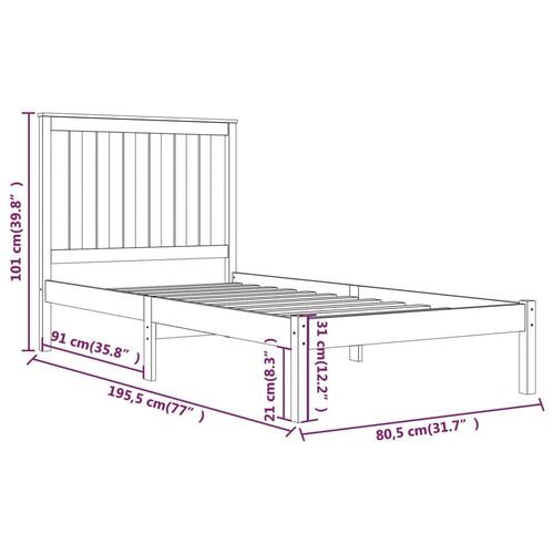 Sengeramme 75x190 cm Small Single massivt fyrretræ hvid