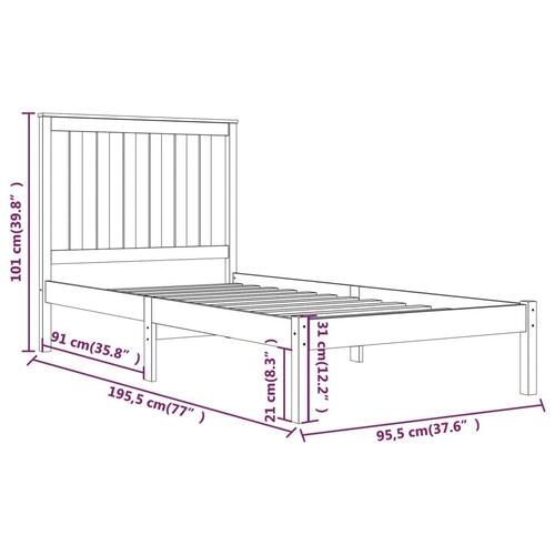 Sengeramme 90x190 cm massivt fyrretræ