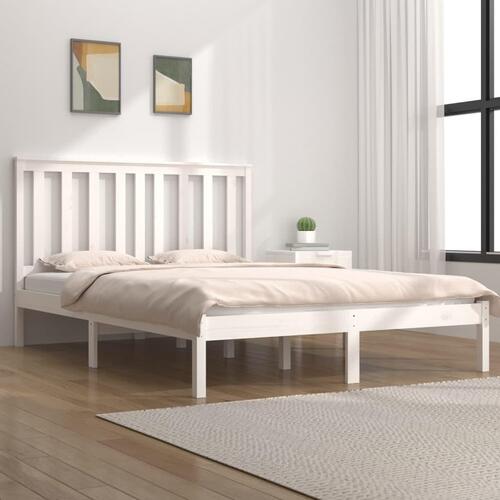 Sengestel 135x190 cm Double massivt fyrretræ hvid