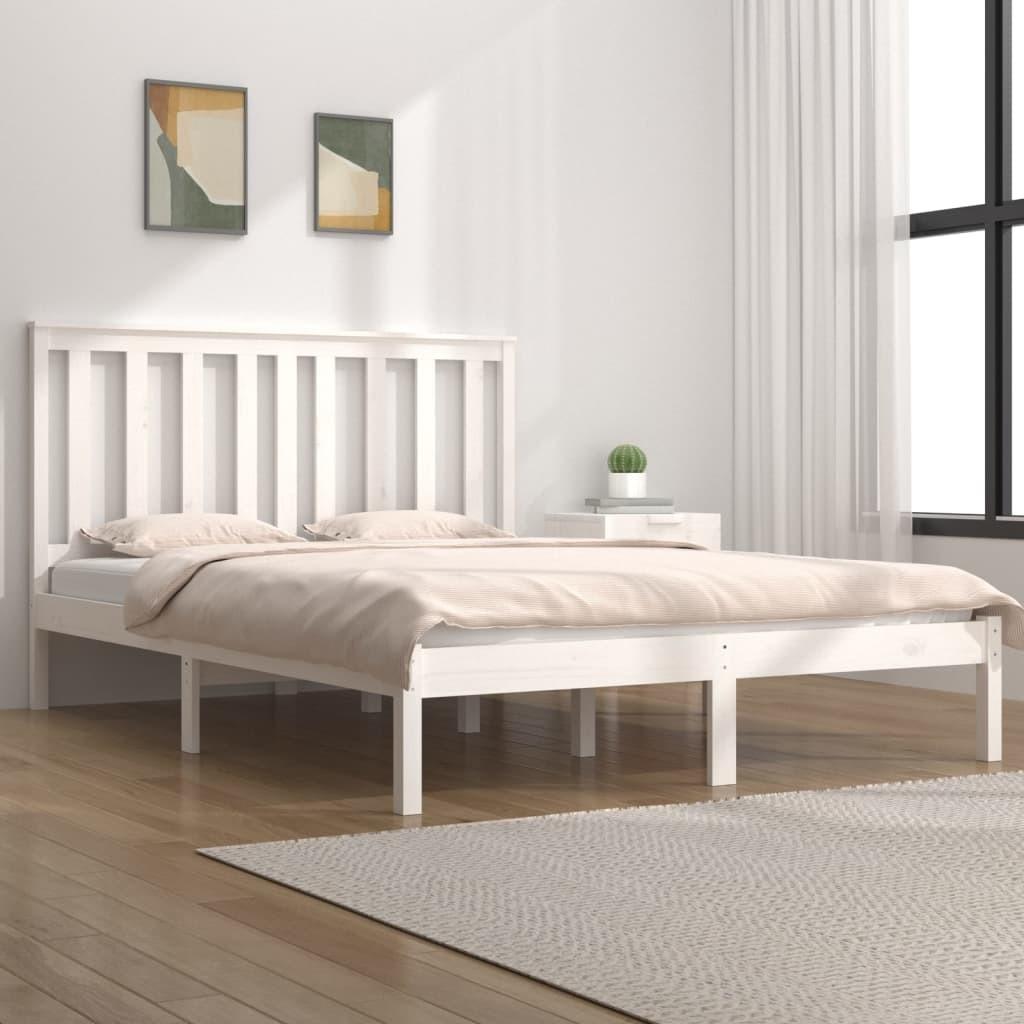 Sengestel 135x190 cm Double massivt fyrretræ hvid